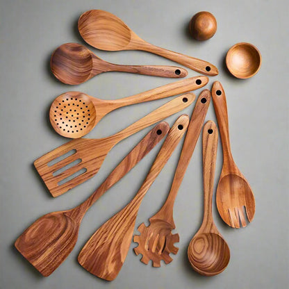 Teak Wooden Kitchen Utensil Set – Eco-Friendly Durable Cooking Tools