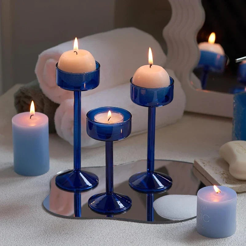 Tealight Glass Candle Holder Set 3-Piece | Wedding Centrepiece & Home Decor | Reflects Light for Table or Mantel