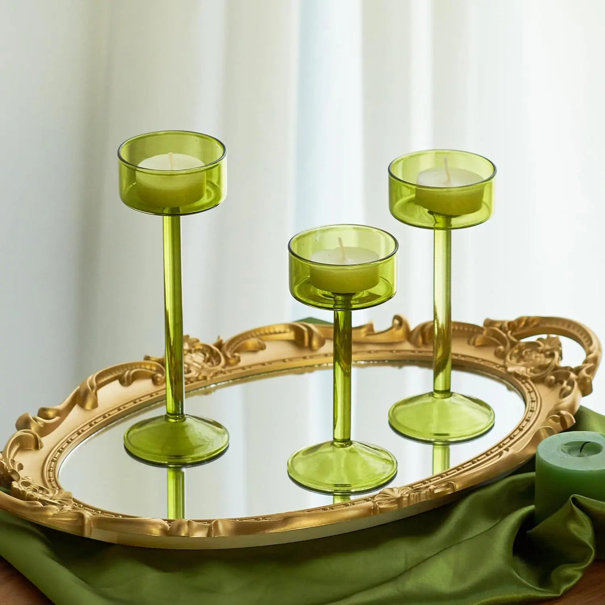 Tealight Glass Candle Holder Set 3-Piece | Wedding Centrepiece & Home Decor | Reflects Light for Table or Mantel