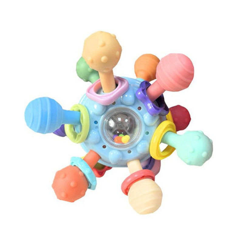 Teething Rattle Toy Silicone & Plastic | 12 Textured Chew Points, Crackle Sound | BPA-Free Sensory Toy for Babies