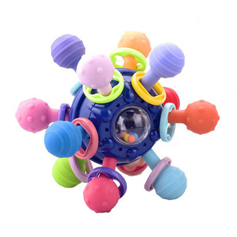 Teething Rattle Toy Silicone & Plastic | 12 Textured Chew Points, Crackle Sound | BPA-Free Sensory Toy for Babies