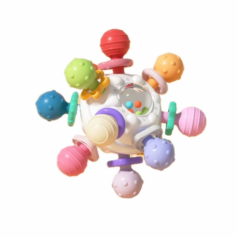 Teething Rattle Toy Silicone & Plastic | 12 Textured Chew Points, Crackle Sound | BPA-Free Sensory Toy for Babies