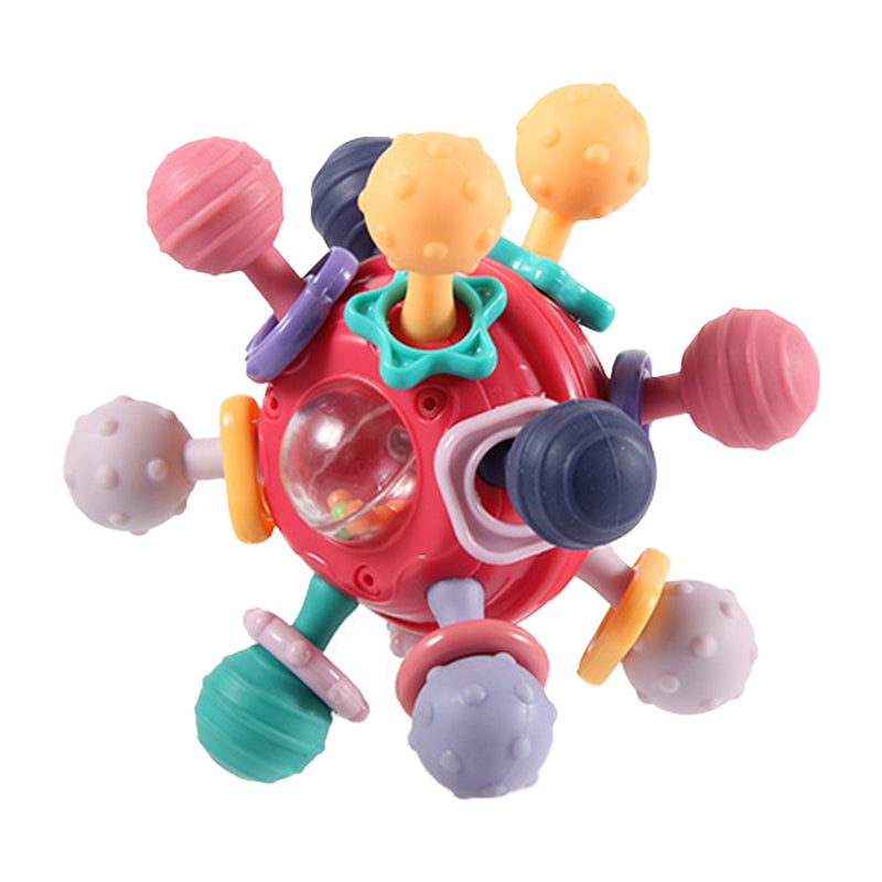 Teething Rattle Toy Silicone & Plastic | 12 Textured Chew Points, Crackle Sound | BPA-Free Sensory Toy for Babies