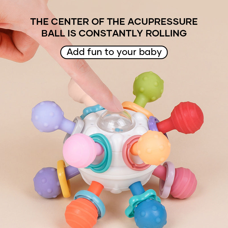 Teething Rattle Toy Silicone & Plastic | 12 Textured Chew Points, Crackle Sound | BPA-Free Sensory Toy for Babies