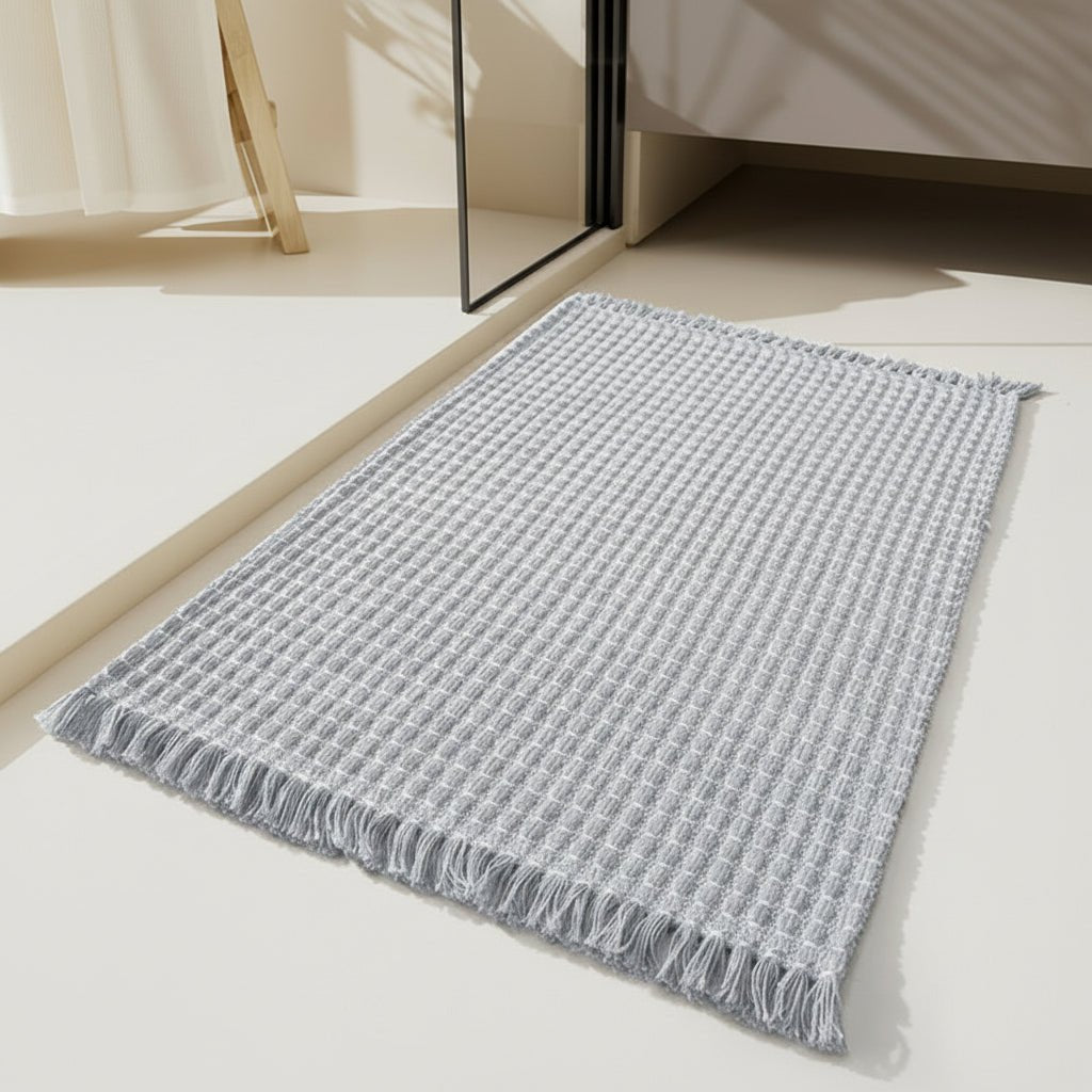 Thick Microfiber Bath Mat | Waffle Texture With Tassel Trim