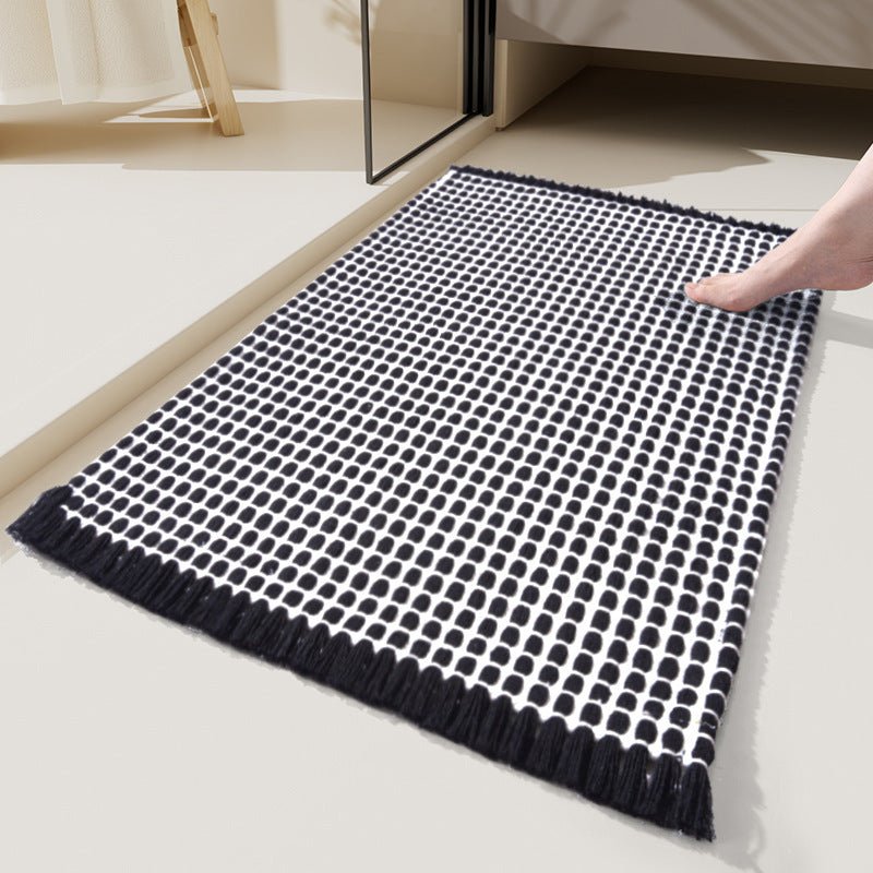 Thick Microfiber Bath Mat | Waffle Texture With Tassel Trim
