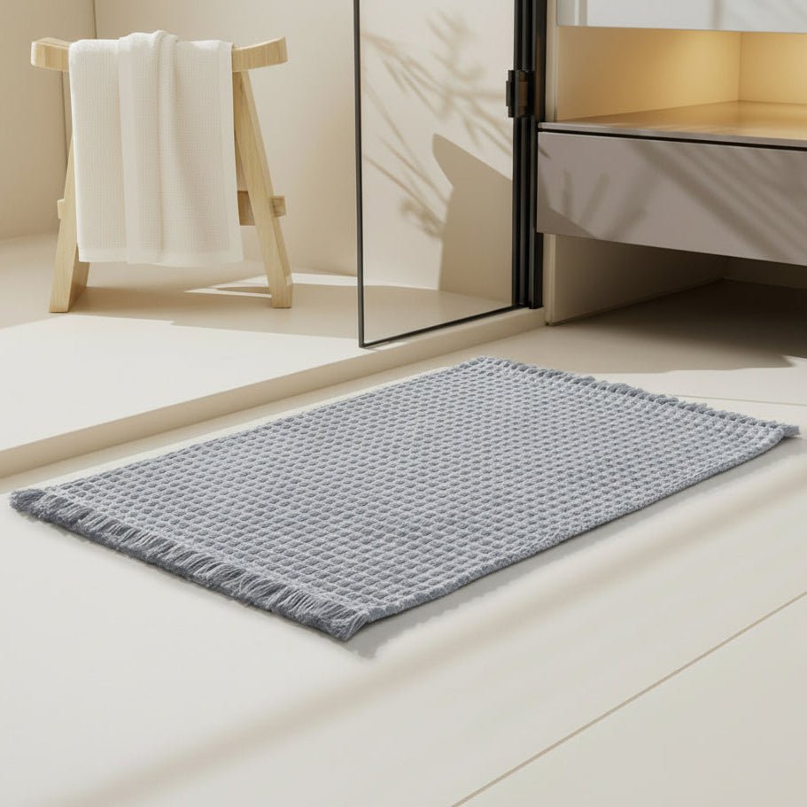 Thick Microfiber Bath Mat | Waffle Texture With Tassel Trim