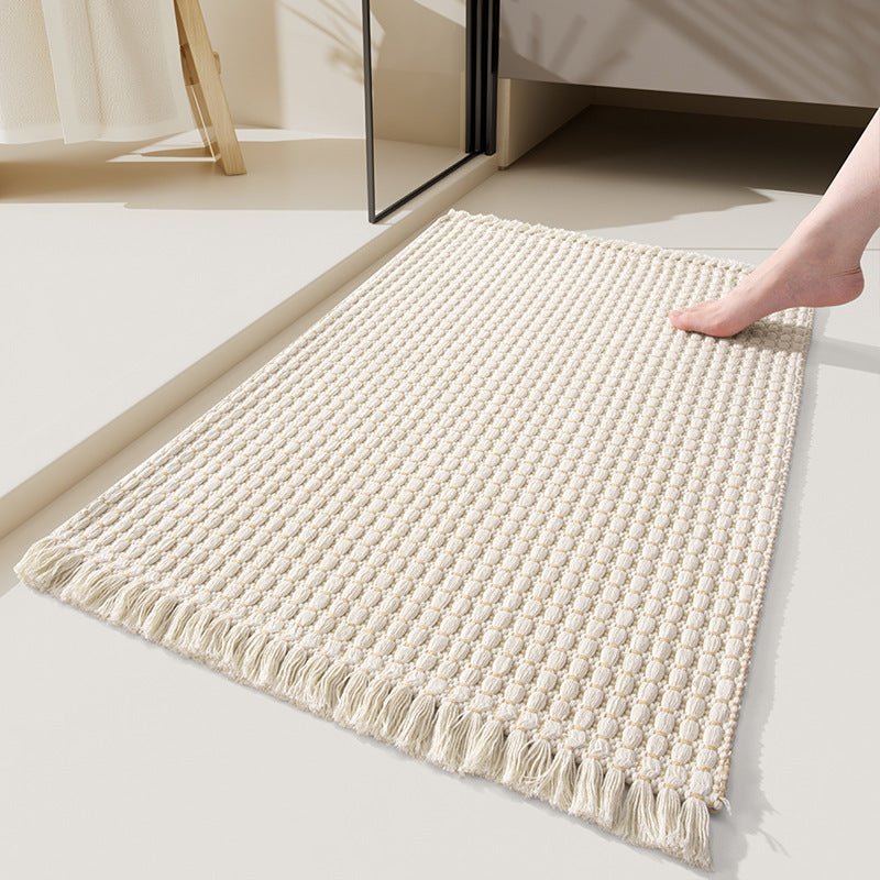 Thick Microfiber Bath Mat | Waffle Texture With Tassel Trim