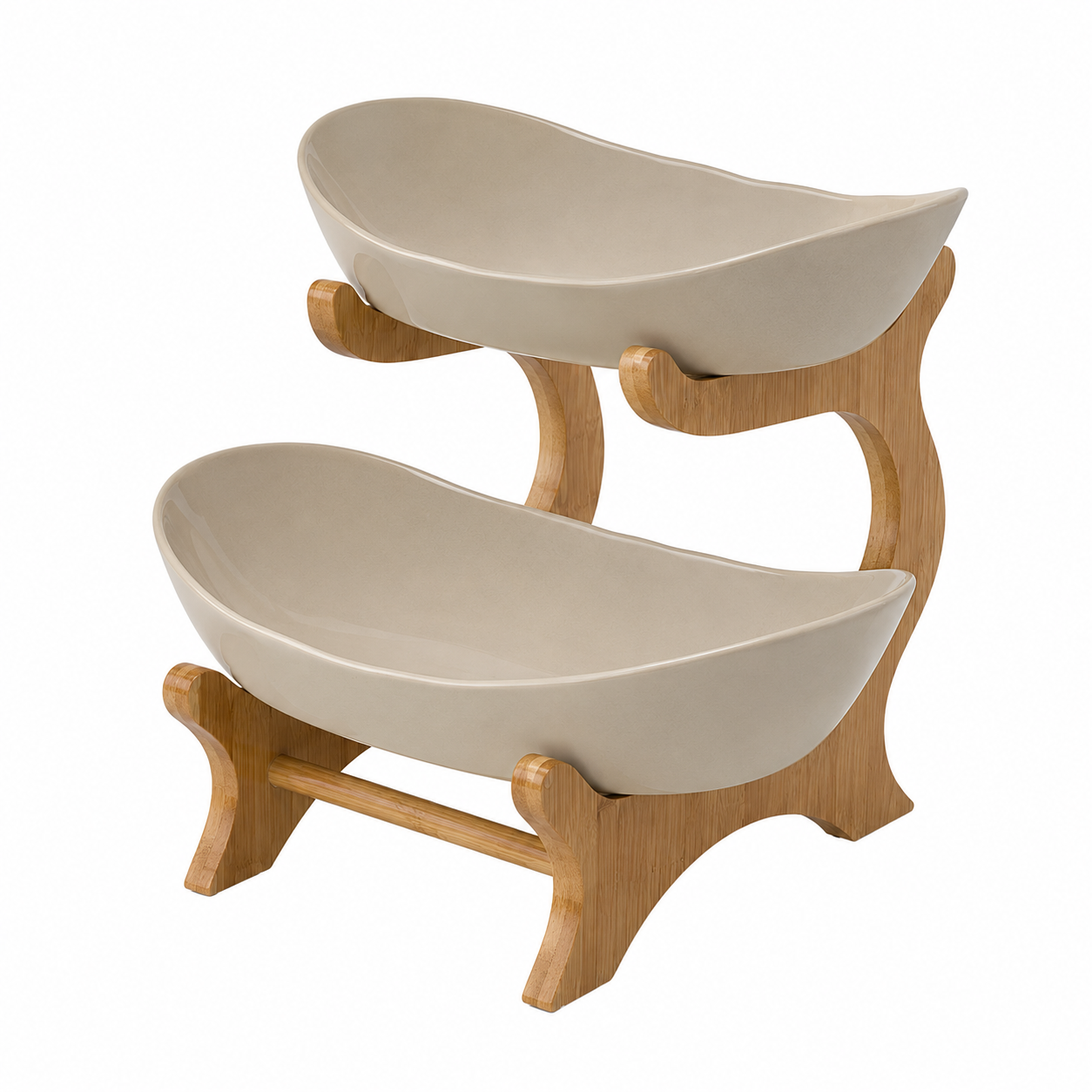 Tiered Fruit Stand, Bamboo Frame, Oval Bowl Design 0