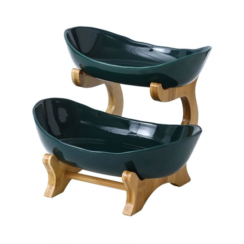 Tiered Fruit Stand, Bamboo Frame, Oval Bowl Design 4