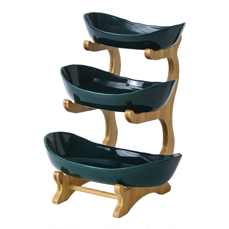 Tiered Fruit Stand, Bamboo Frame, Oval Bowl Design 5