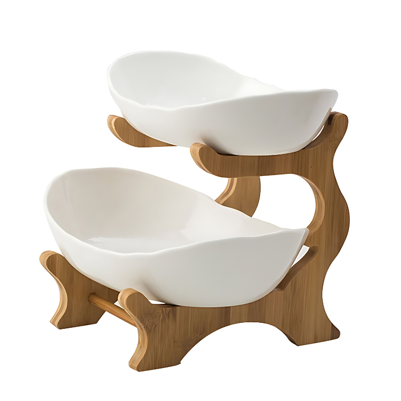 Tiered Fruit Stand, Bamboo Frame, Oval Bowl Design 6