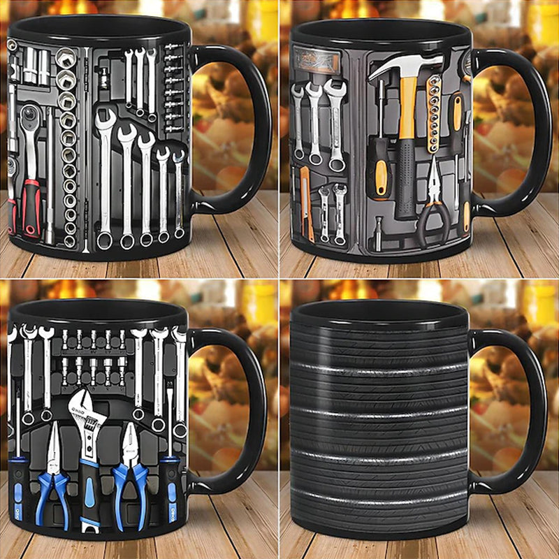 Toolbox Print Ceramic Mug | Double-Sided 3D Design, C-Shaped Handle | Dishwasher & Microwave Safe, Novelty Kitchen Gift