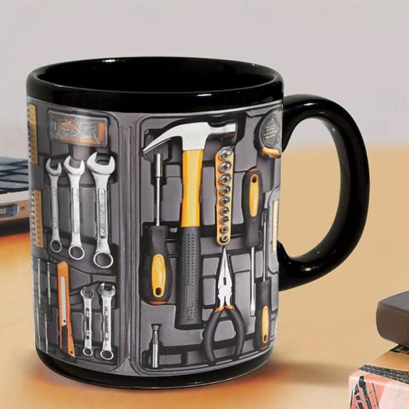 Toolbox Print Ceramic Mug | Double-Sided 3D Design, C-Shaped Handle | Dishwasher & Microwave Safe, Novelty Kitchen Gift
