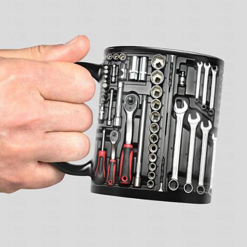 Toolbox Print Ceramic Mug | Double-Sided 3D Design, C-Shaped Handle | Dishwasher & Microwave Safe, Novelty Kitchen Gift