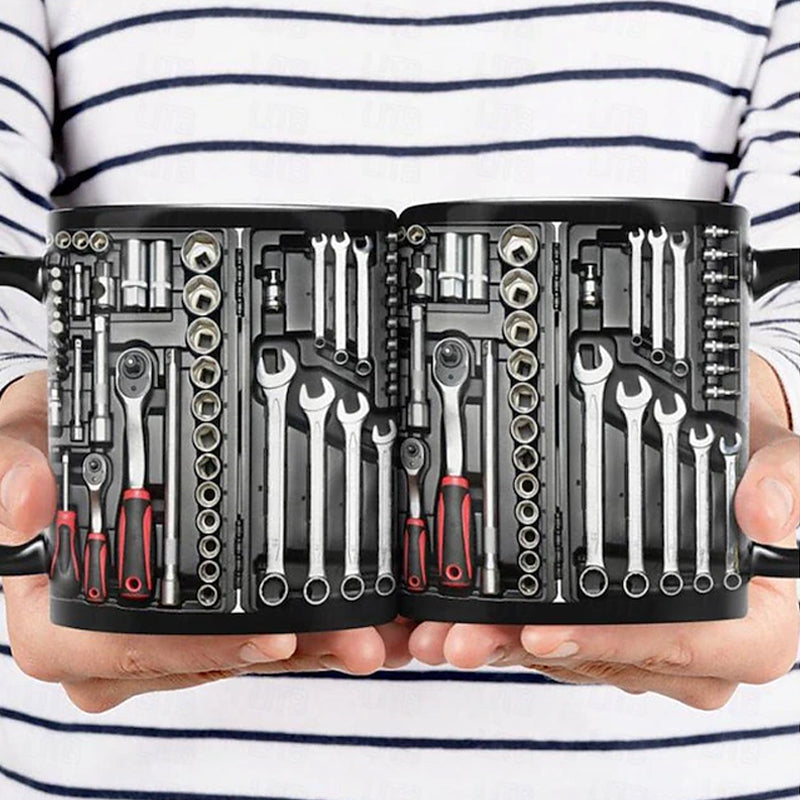 Toolbox Print Ceramic Mug | Double-Sided 3D Design, C-Shaped Handle | Dishwasher & Microwave Safe, Novelty Kitchen Gift