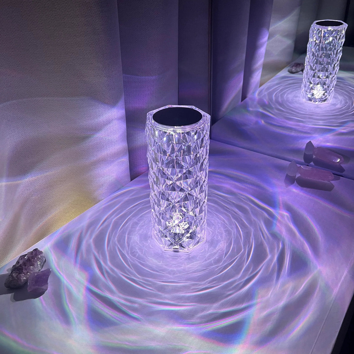 Touch Control Crystal Lamp | Cordless LED with Warm White, Daylight and RGB Colour Modes | Up to 12 Hours Light per Charge