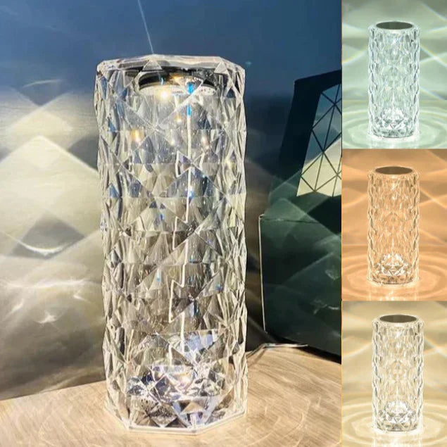 Touch Control Crystal Lamp | Cordless LED with Warm White, Daylight and RGB Colour Modes | Up to 12 Hours Light per Charge