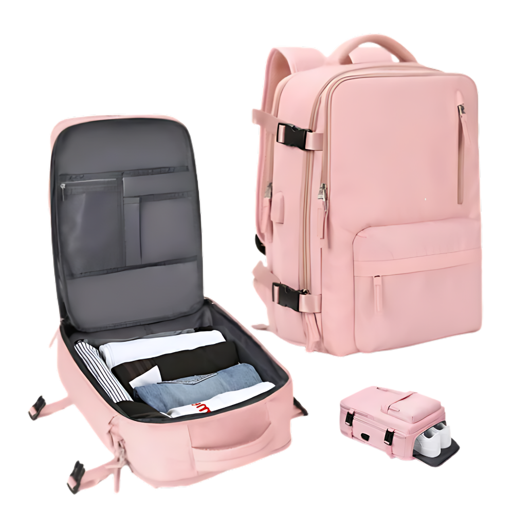 Travel Backpack – Water-repellent nylon, 35L, with USB port and shoe compartment, for everyday use and adventures 0