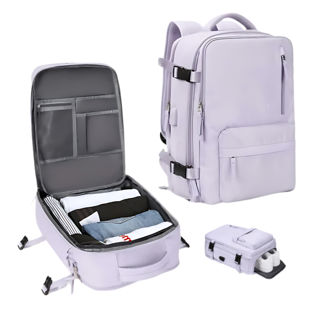 Travel Backpack – Water-repellent nylon, 35L, with USB port and shoe compartment, for everyday use and adventures 11