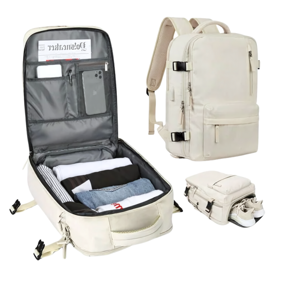 Travel Backpack – Water-repellent nylon, 35L, with USB port and shoe compartment, for everyday use and adventures 12