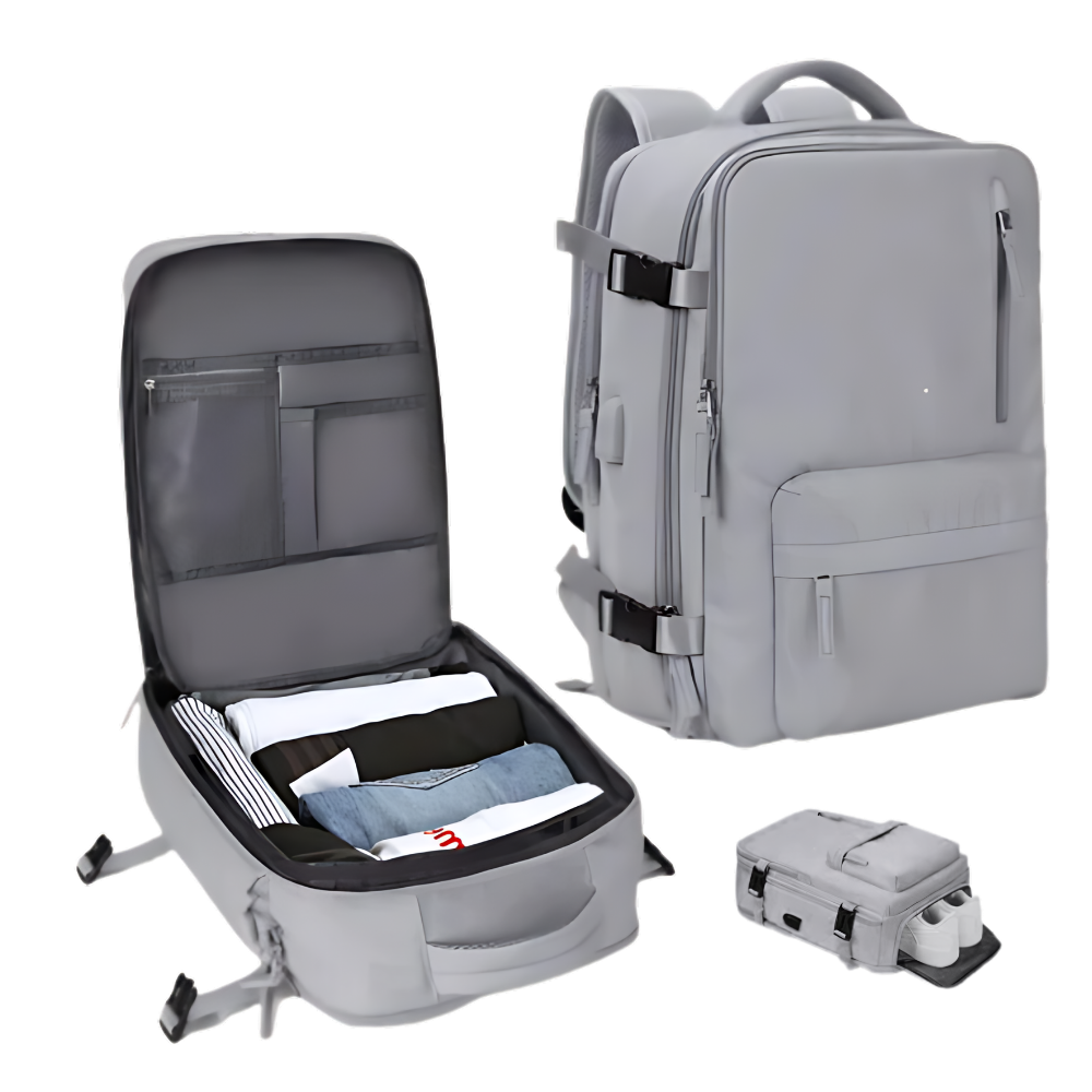 Travel Backpack – Water-repellent nylon, 35L, with USB port and shoe compartment, for everyday use and adventures 13