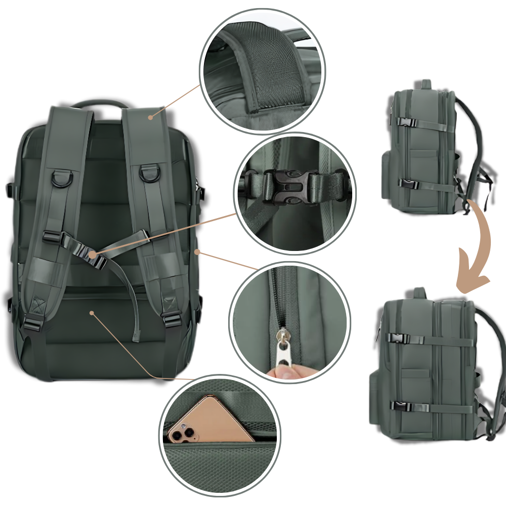 Travel Backpack – Water-repellent nylon, 35L, with USB port and shoe compartment, for everyday use and adventures 4