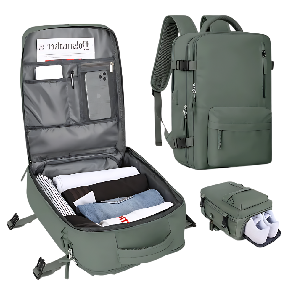 Travel Backpack – Water-repellent nylon, 35L, with USB port and shoe compartment, for everyday use and adventures 9