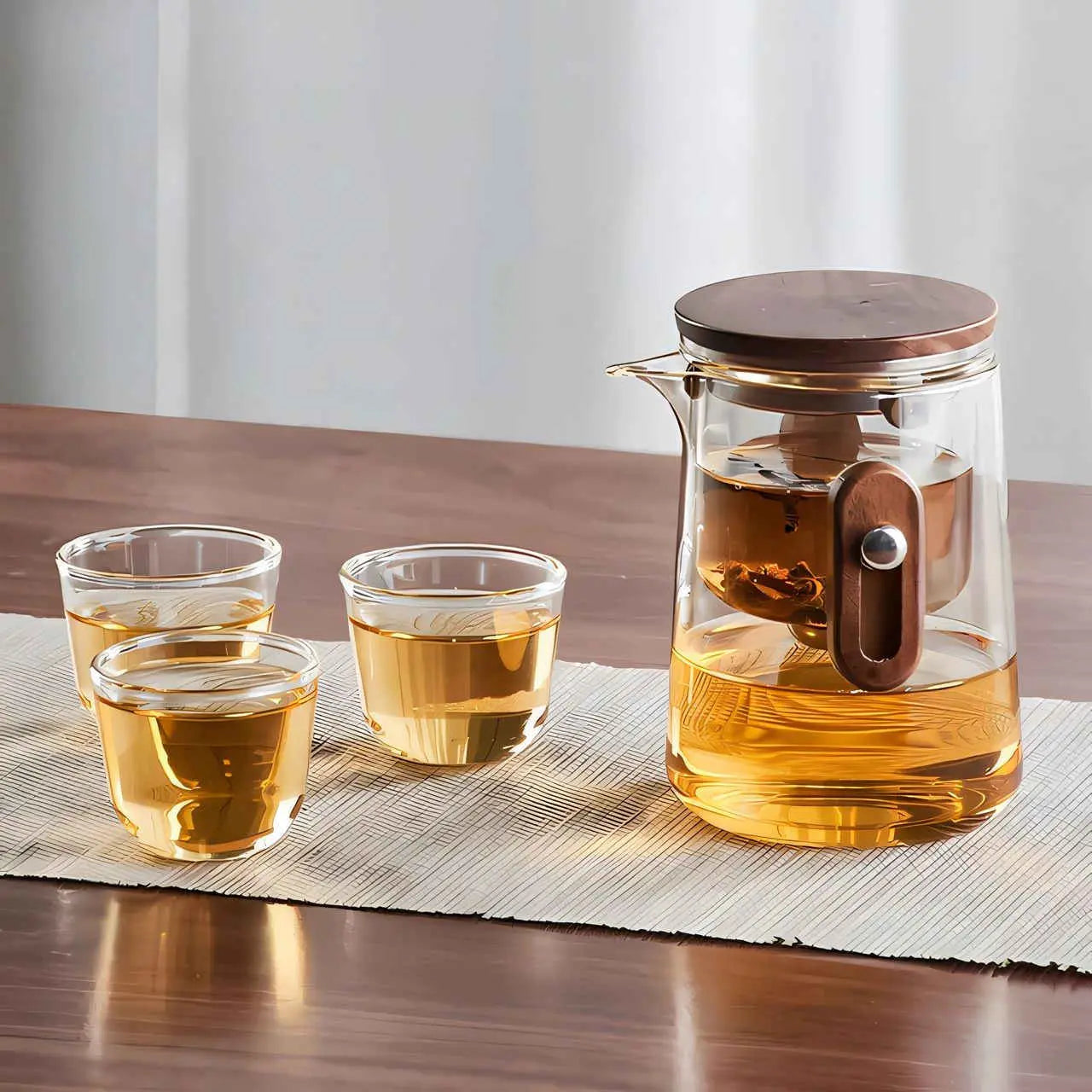 Travel Glass Tea Set with Cups | Compact Teapot With Infuser, Lightweight with Advanced Filtration for Camping & Outdoor Adventures 1