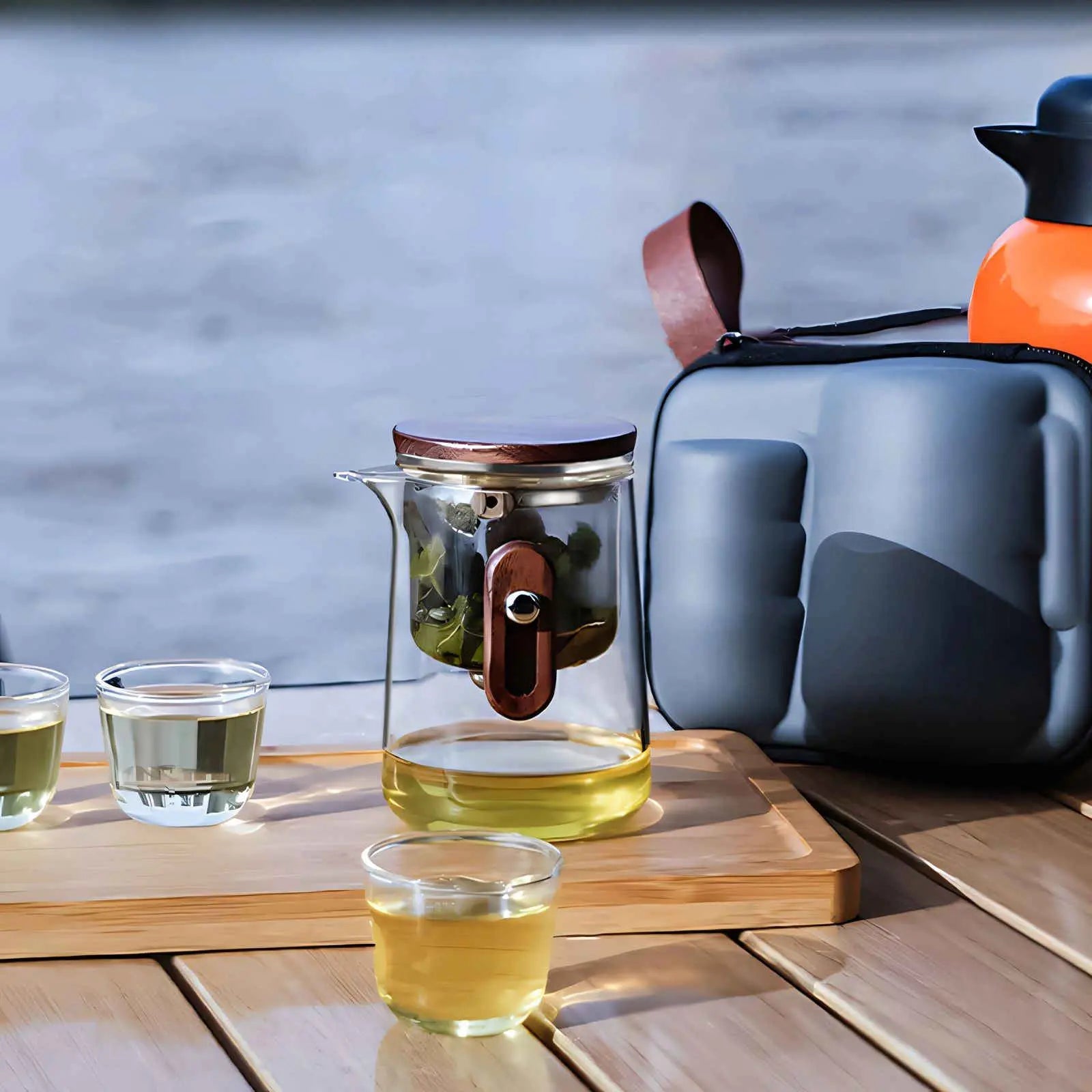 Travel Glass Tea Set with Cups | Compact Teapot With Infuser, Lightweight with Advanced Filtration for Camping & Outdoor Adventures 7
