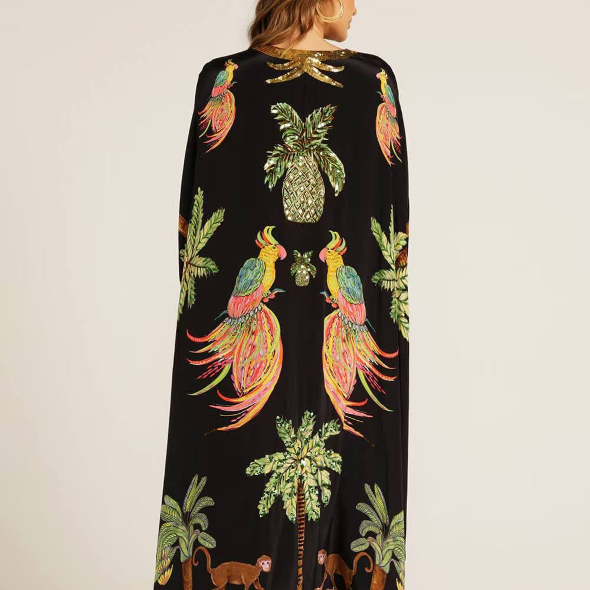 TropicalVibe | Women's Dress - Loose Fit Ankle-Length Kaftan in Tropical Print