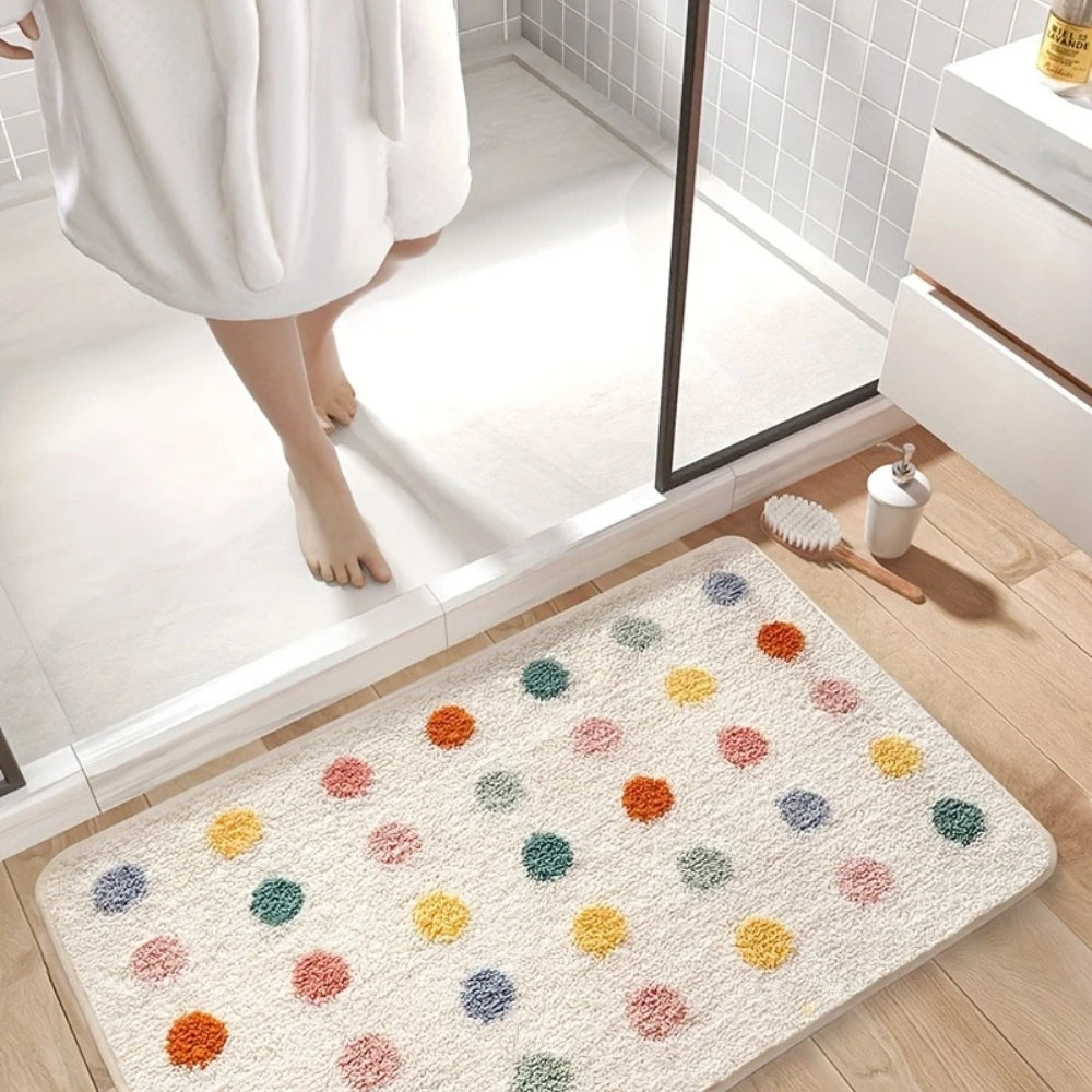 Tufted Plush | Polka Dot Bath Mat – Soft Microfiber Non-Slip Design