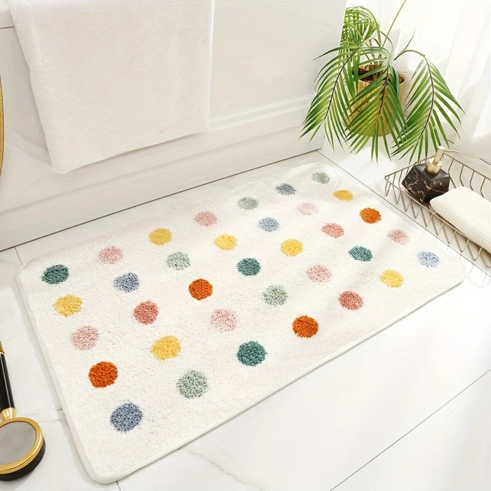 Tufted Plush | Polka Dot Bath Mat – Soft Microfiber Non-Slip Design