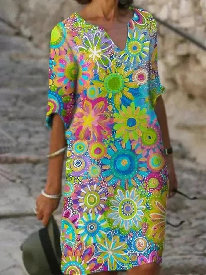 Floral Midi Dress | Women's Summer Dress with V-Neck Design - Lightweight & Flowy for Effortless Style 2