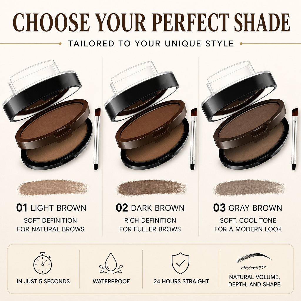 Two-Tone Brow Powder Stamp | Waterproof, Smudge-Proof 24-Hour Formula | Adjustable Arch for Natural Full Brows