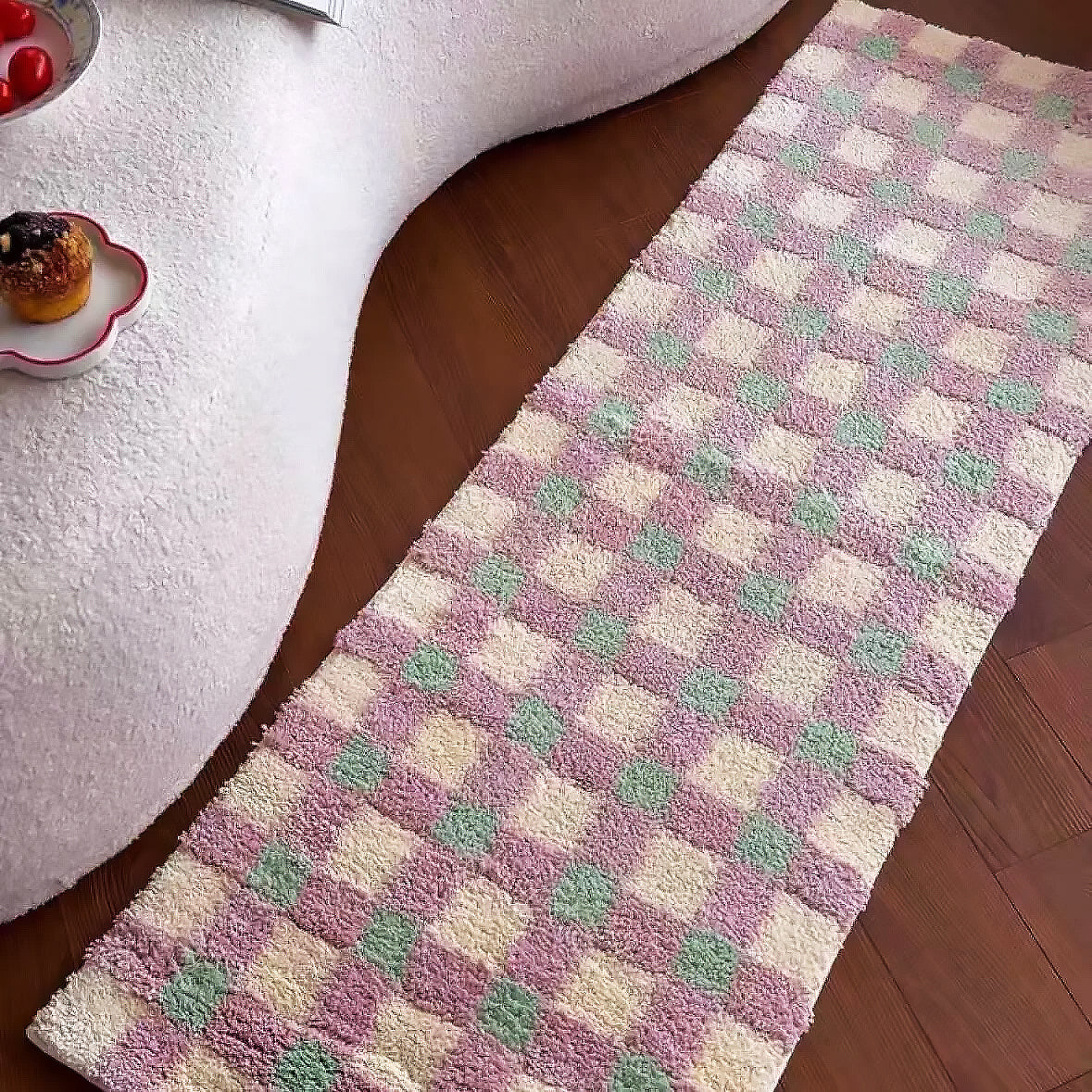 Two-Tone Grid Rug Polyester | Non-Slip TPR Base | Soft Checkered Texture for Living Room, Bedroom, Hallway or Entryway