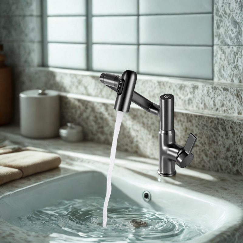 Kitchen Mixer Tap Stainless Steel | 360° Swivel Spout with Temperature Display | Adjustable Height & Splash-Free Flow 1
