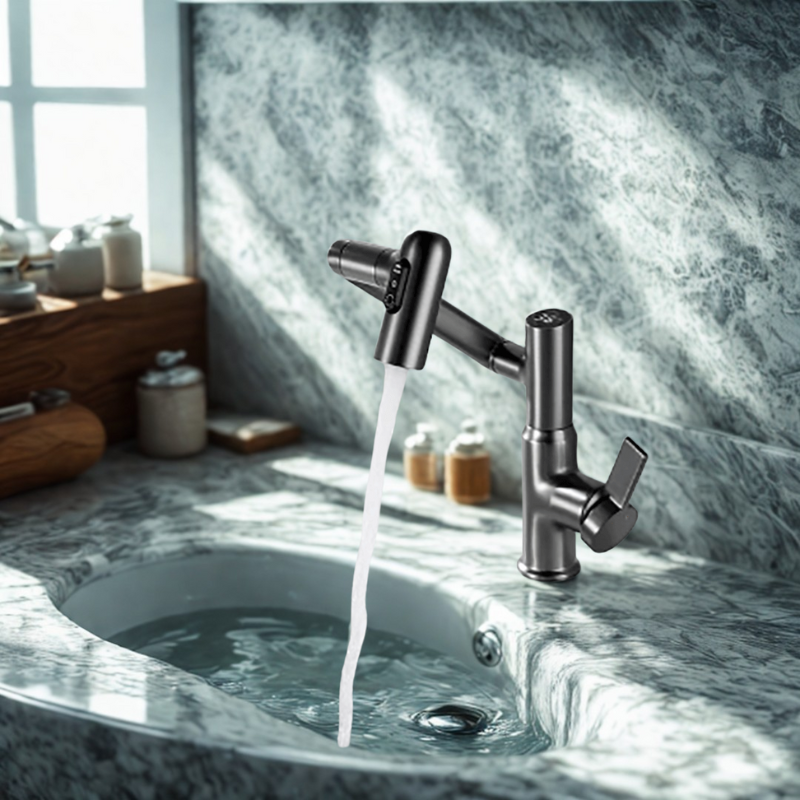 Kitchen Mixer Tap Stainless Steel | 360° Swivel Spout with Temperature Display | Adjustable Height & Splash-Free Flow 2
