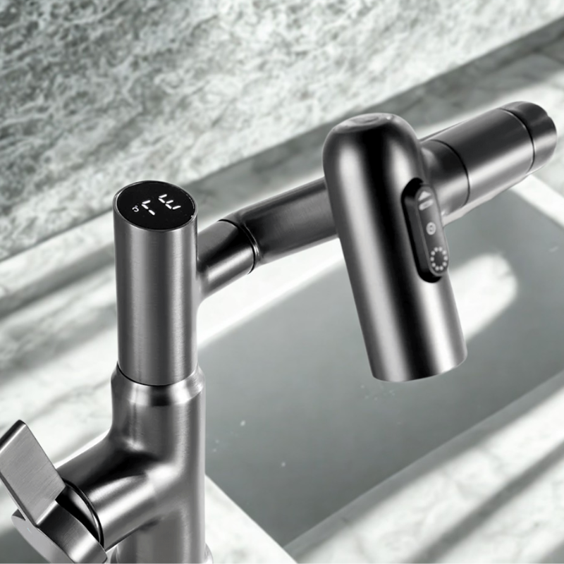 Kitchen Mixer Tap Stainless Steel | 360° Swivel Spout with Temperature Display | Adjustable Height & Splash-Free Flow 3