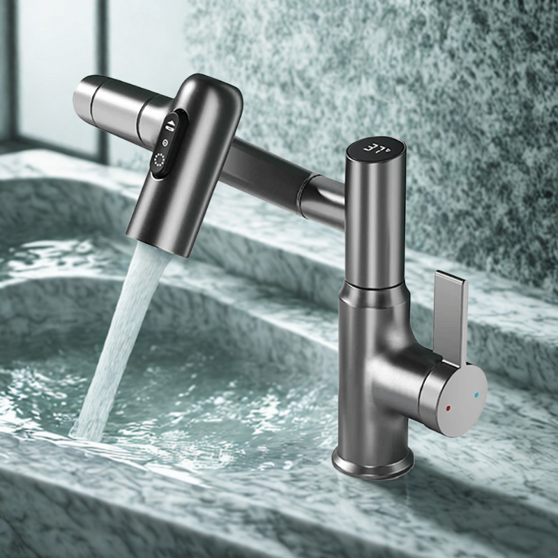 Kitchen Mixer Tap Stainless Steel | 360° Swivel Spout with Temperature Display | Adjustable Height & Splash-Free Flow 8