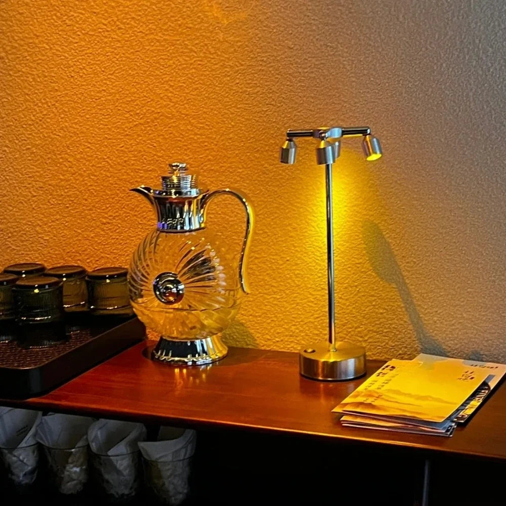 Rotatable Head Table Lamp Metal 34.5–36.7 cm | Black or Silver, 1/2/4 Heads | Touch Dimmable, Cordless 15h Battery 4