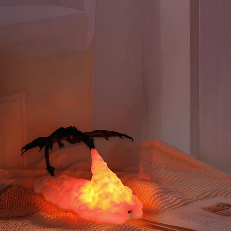 3D Printed Dragon Night Light, PLA, 20 x 10 cm | Flickering Flame Glow | Rechargeable Cordless USB LED, Up to 10 Hours 10