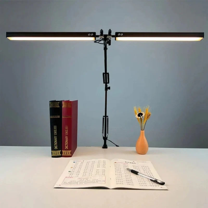 LED Desk Lamp Dual Head | 360° Rotatable Arms, Clamp Base | Remote & Touch Control, 3 Colour Temperatures, Dimmable 4