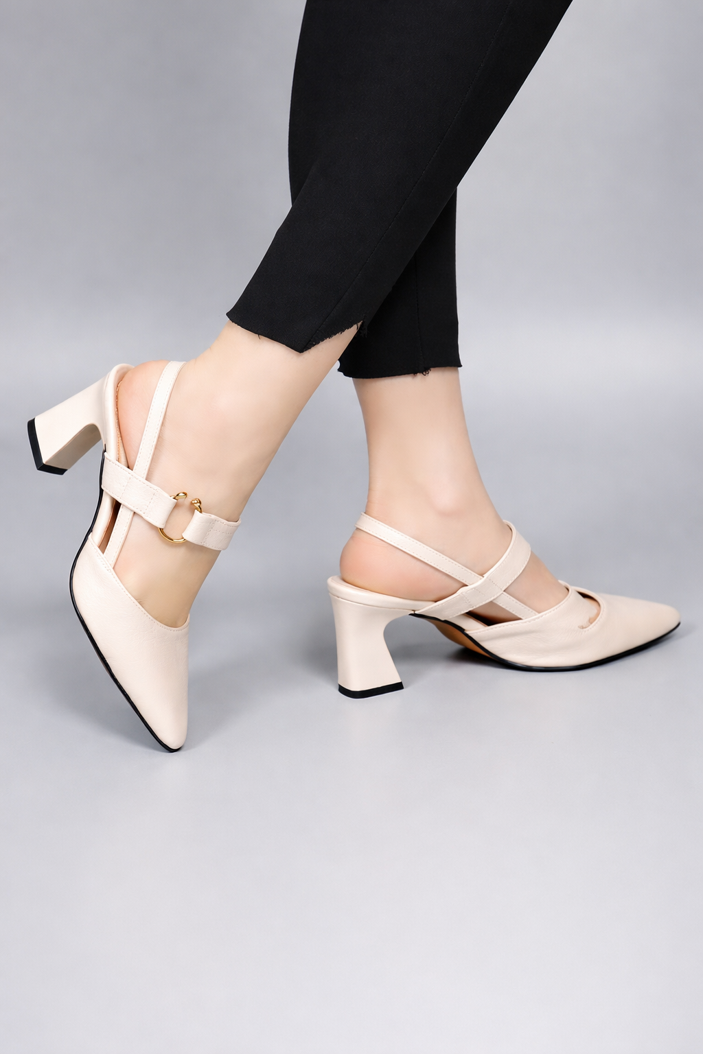Valeria | Women's Slingback Heels - Black Square Toe Design
