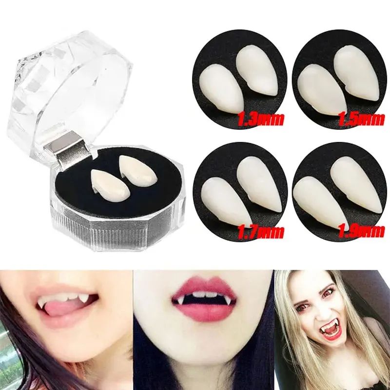 Vampire Fangs Halloween Costume Teeth | 5 Pairs Resin Fang Set | Natural-Looking Individual Fangs with Adhesive