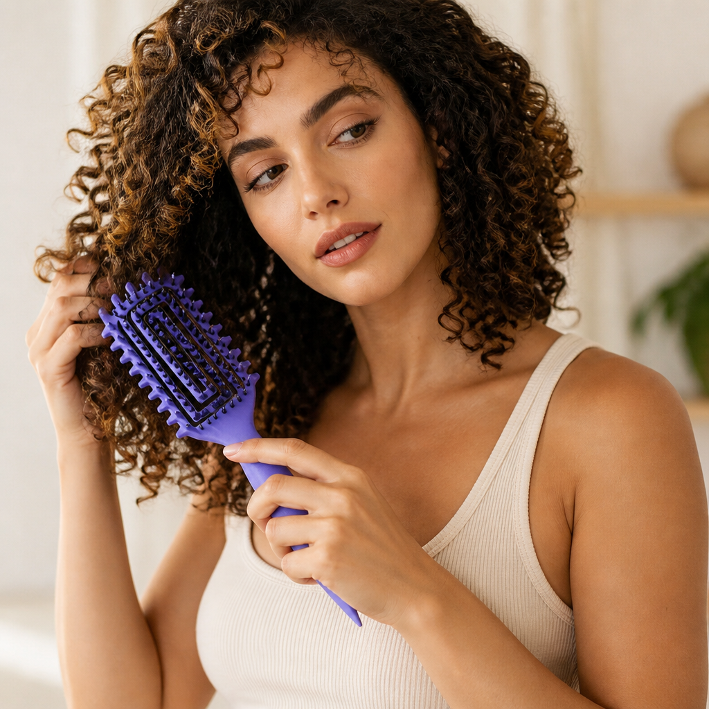 Ventilated Detangling Brush for Curly Hair | Dual-Bristle Design & Parting Tool | Reduces Frizz, Cuts Drying Time