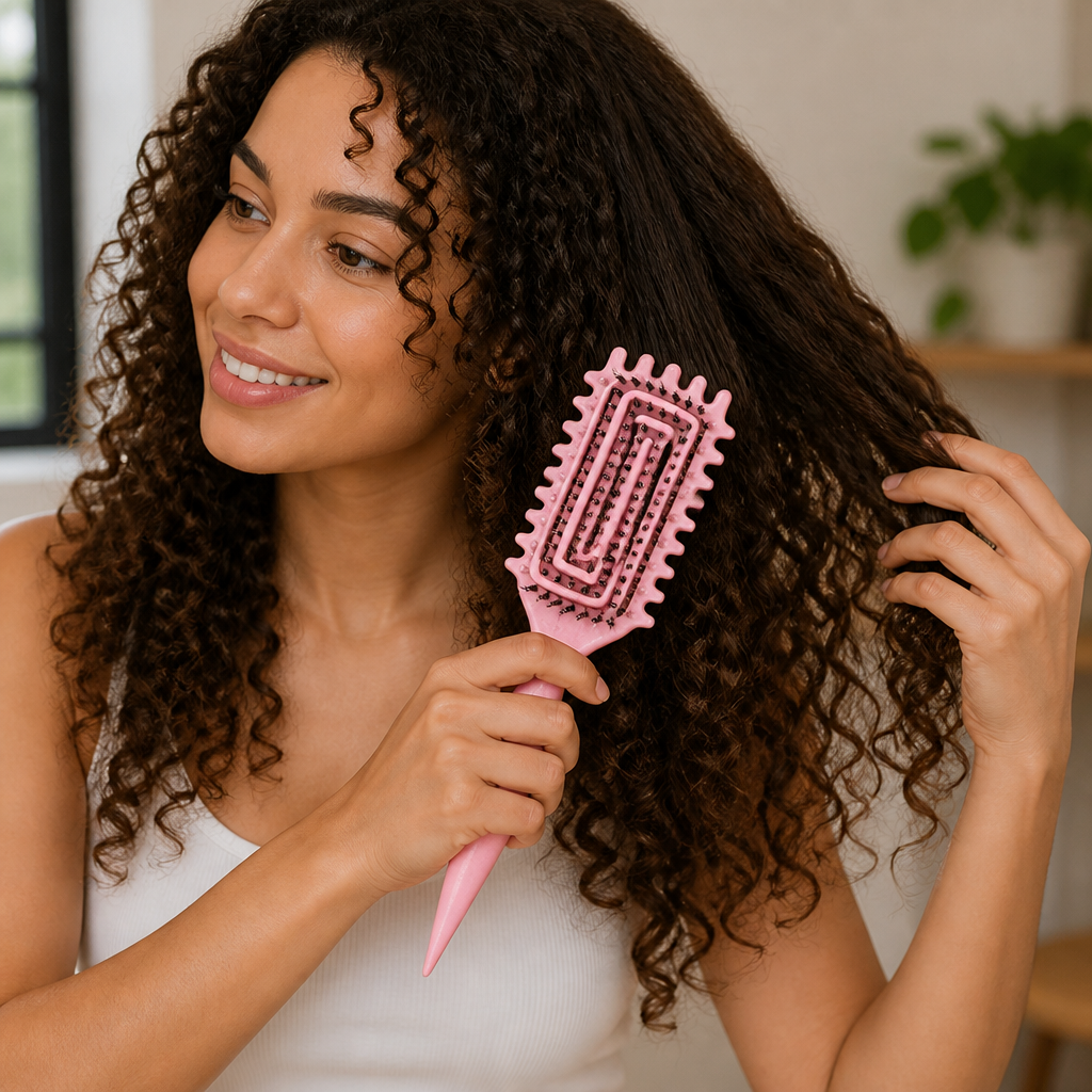 Ventilated Detangling Brush for Curly Hair | Dual-Bristle Design & Parting Tool | Reduces Frizz, Cuts Drying Time