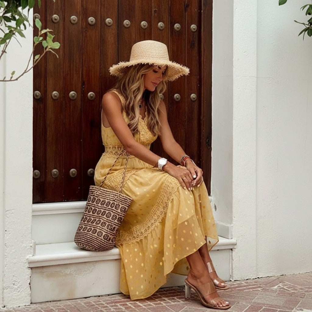 BohoChic | Women's Lace Tiered Maxi Dress - Ankle-Length Sleeveless Style