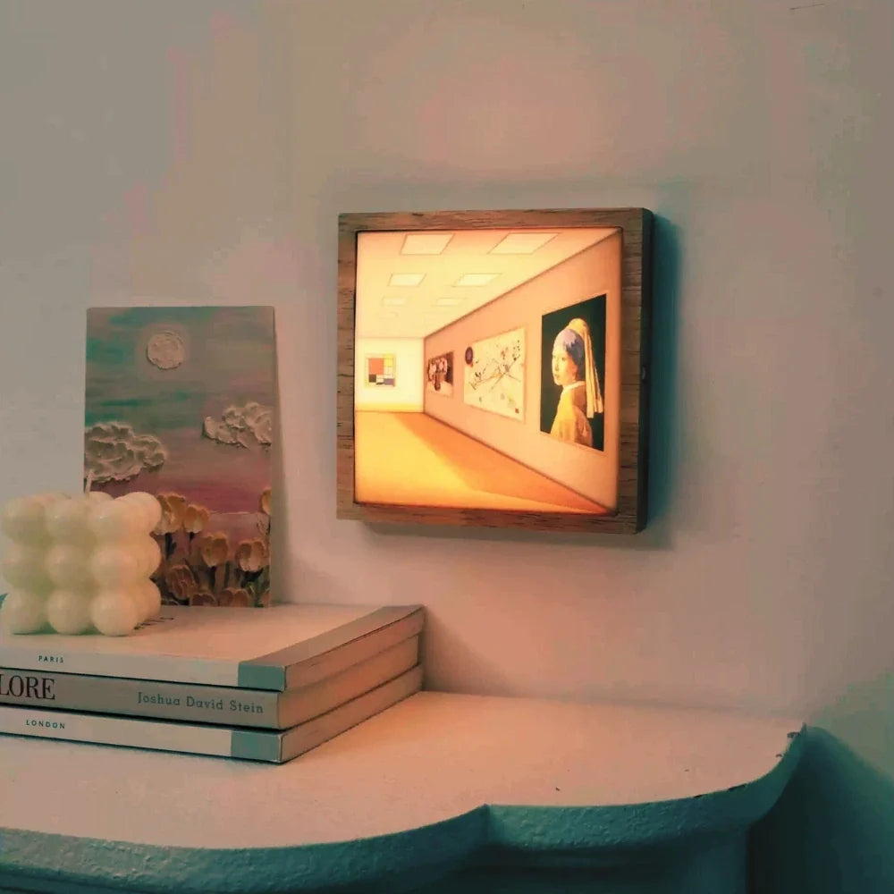 3D Wall Light Panel Wood & PVC 13.8 x 12 cm | 3 Colour Modes, Touch Control | Rechargeable, Cordless, Velcro Mount 5