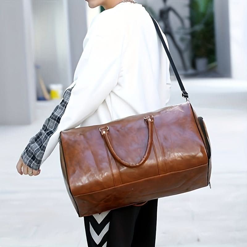 Voyager's Haven | Deluxe Leather Travel Bag - Spacious Retro Design for Travelers 7